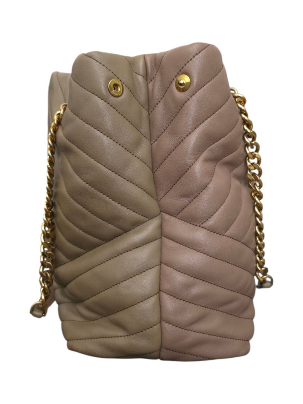 Tory Burch Kira Chevron Tote Bag Taupe Beige Leather Quilted Chain - Picture 2 of 12